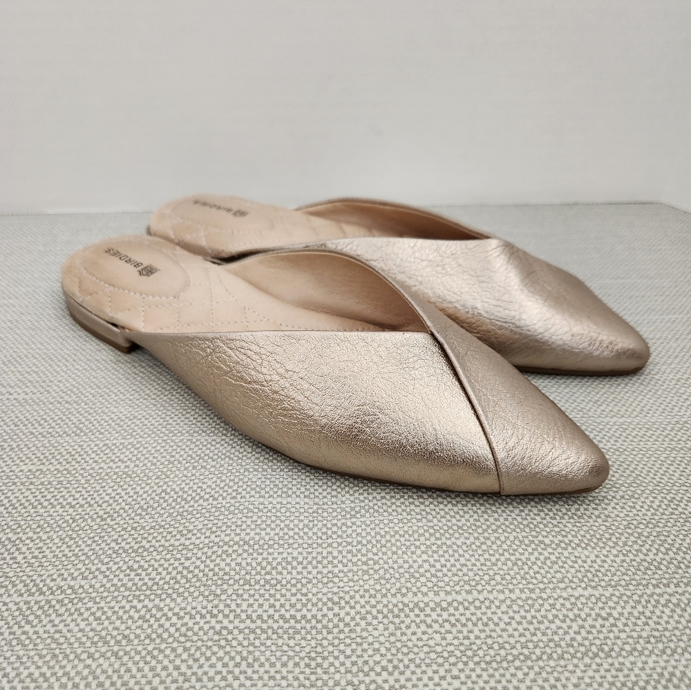 Birdies The Swan Size 7 Gold Metallic Leather Slide Mules Flats